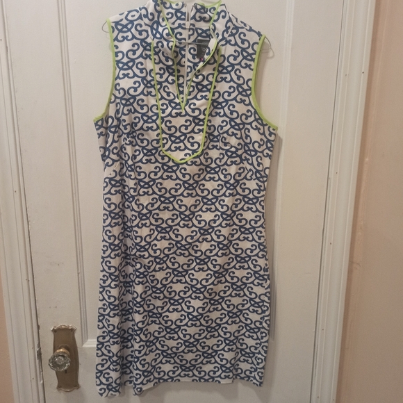Vince Camuto Dresses & Skirts - Vince Camuto Navy Blue White Print Sleeveless Cotton Dress Size 6